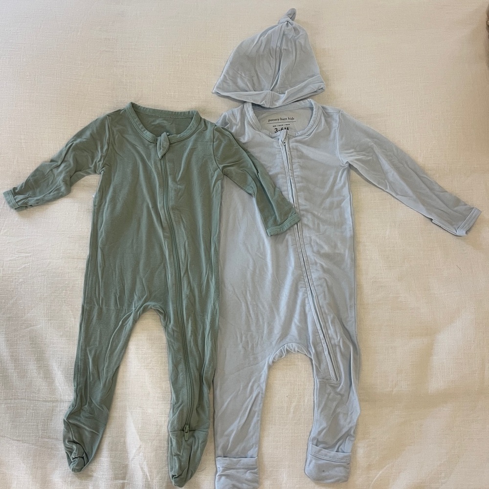 3-6m Onesies - Green and Light Blue